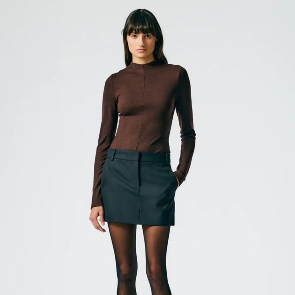 TIBI Wool Jersey Funnelneck Bodysuit Brown Sz XS $385 {3R4}